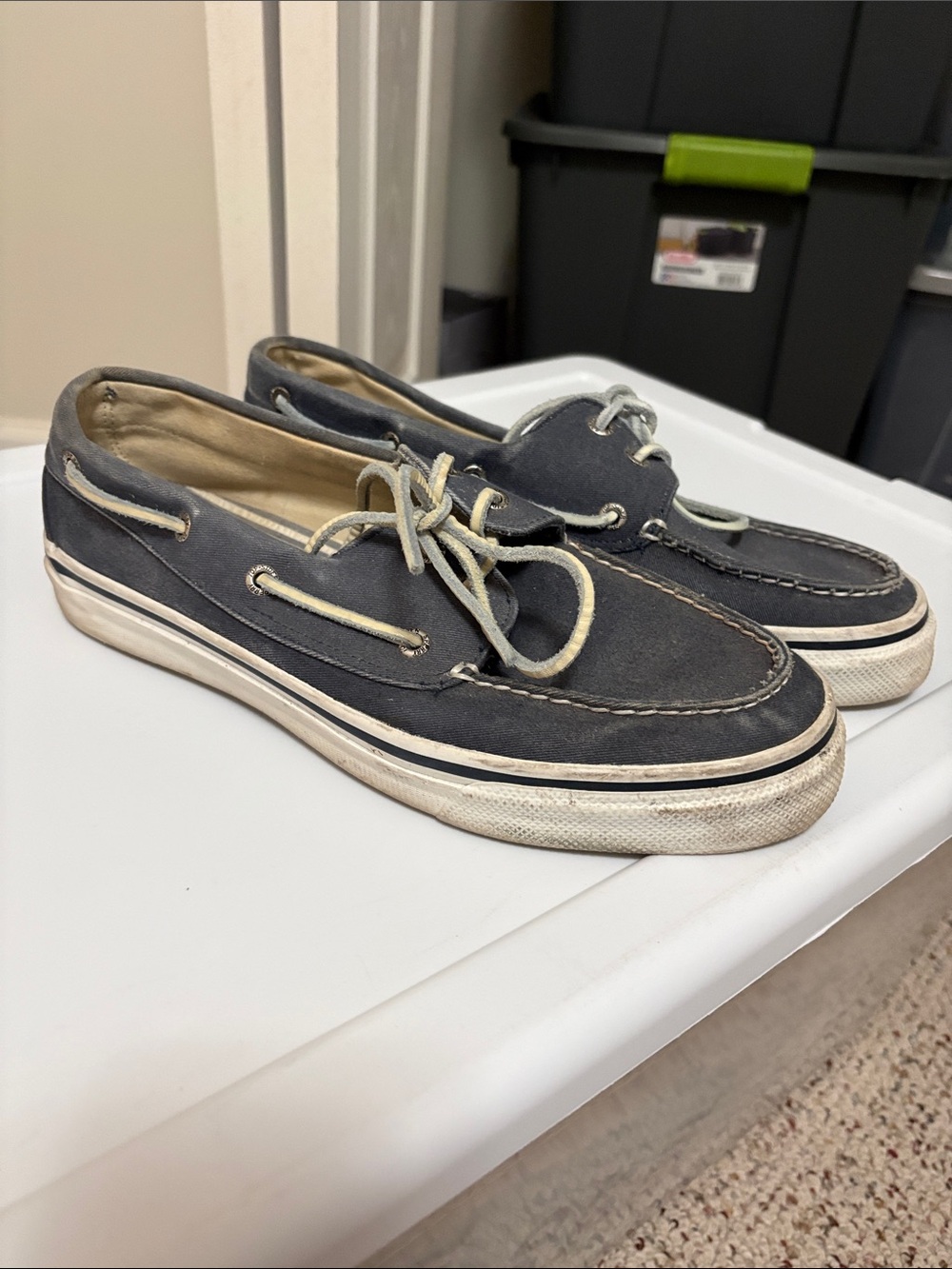 Sperry Men's Navy Canvas Boat Shoes with White Laces